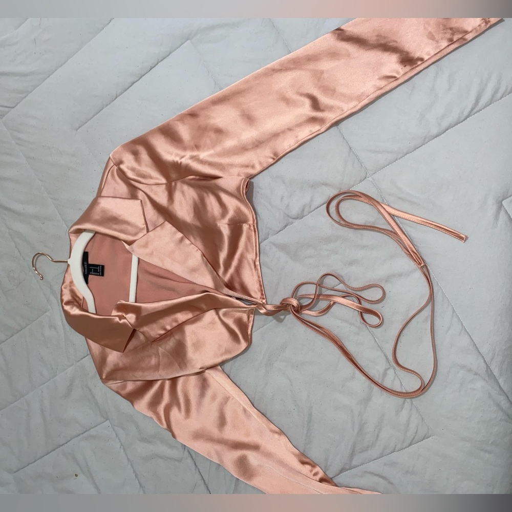 Satin rose gold crop top long sleeve